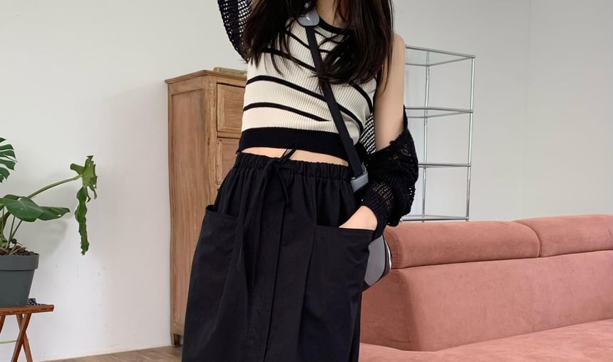 Front-Slit Maxi A-Line Skirt with High Rise