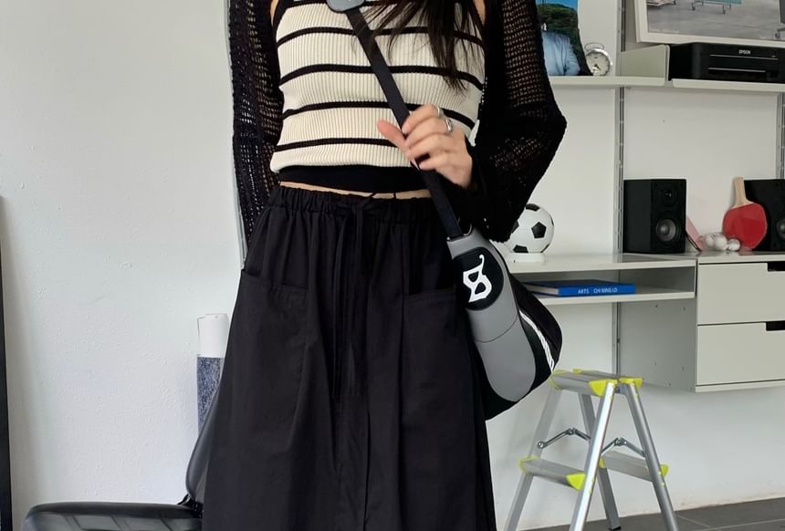Front-Slit Maxi A-Line Skirt with High Rise
