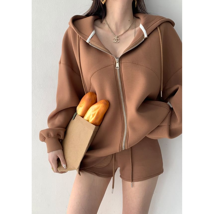 Zip Hoodie and Pencil Skirt with Shorts - Mid Rise