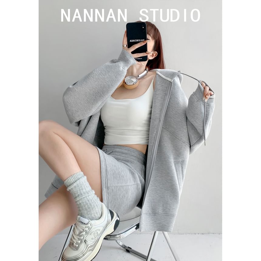 Zip Hoodie and Pencil Skirt with Shorts - Mid Rise