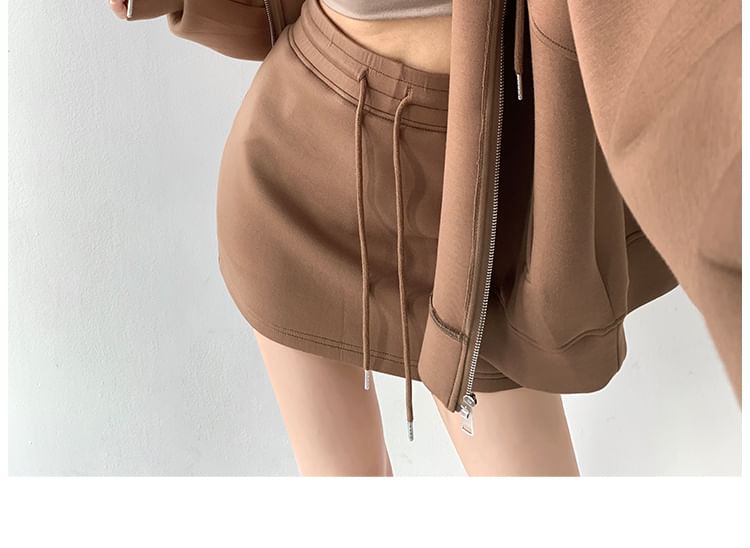 Zip Hoodie and Pencil Skirt with Shorts - Mid Rise
