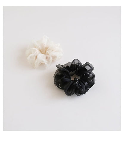 Faux Pearl Mesh Scrunchie