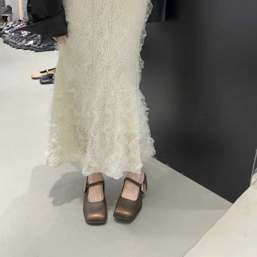 Mules Heel Toe Square Chunky