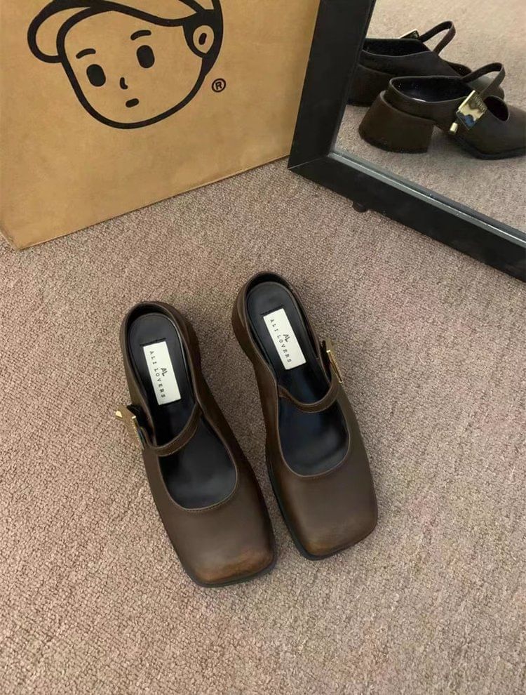 Mules Heel Toe Square Chunky