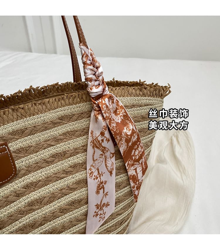 Set: Striped Woven Tote Bag + Scarf (Various Designs)