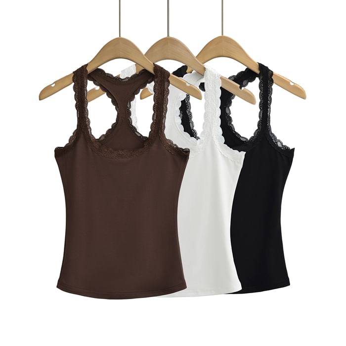 Scoop-Neck Lace-Trim Racerback Crop Tank