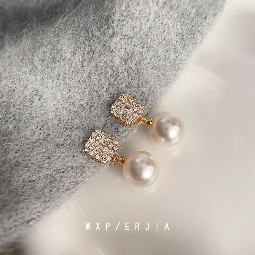 Alloy Rhinestone Earring Pearl Drop Faux