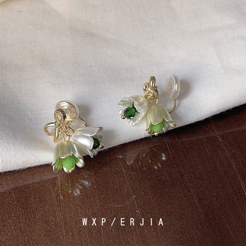 Earring Drop Bow Alloy Floral