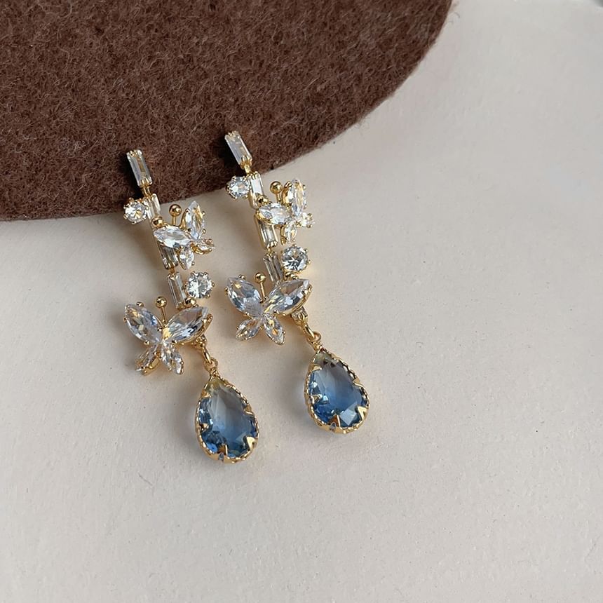 Dangle Alloy Earring Butterfly Rhinestone