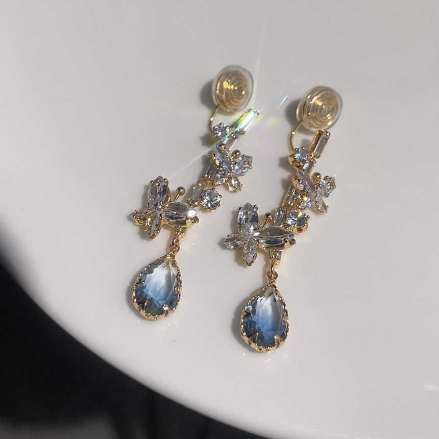Dangle Alloy Earring Butterfly Rhinestone