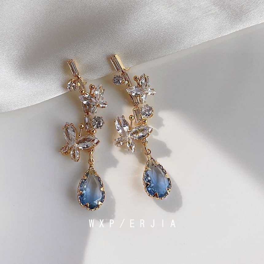Dangle Alloy Earring Butterfly Rhinestone