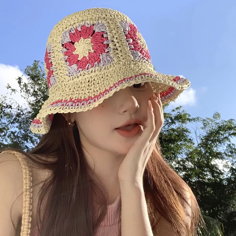 Floral Straw Bucket Hat