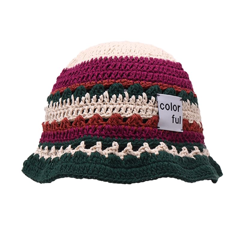 Lettering Applique Patterned Knit Bucket Hat