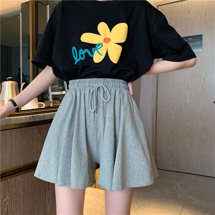 Waist Plain Shorts Drawstring