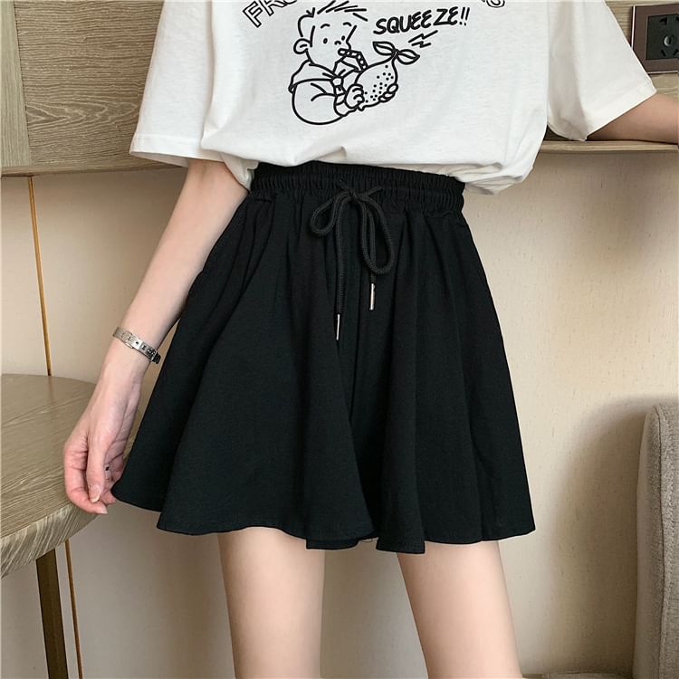 Waist Plain Shorts Drawstring