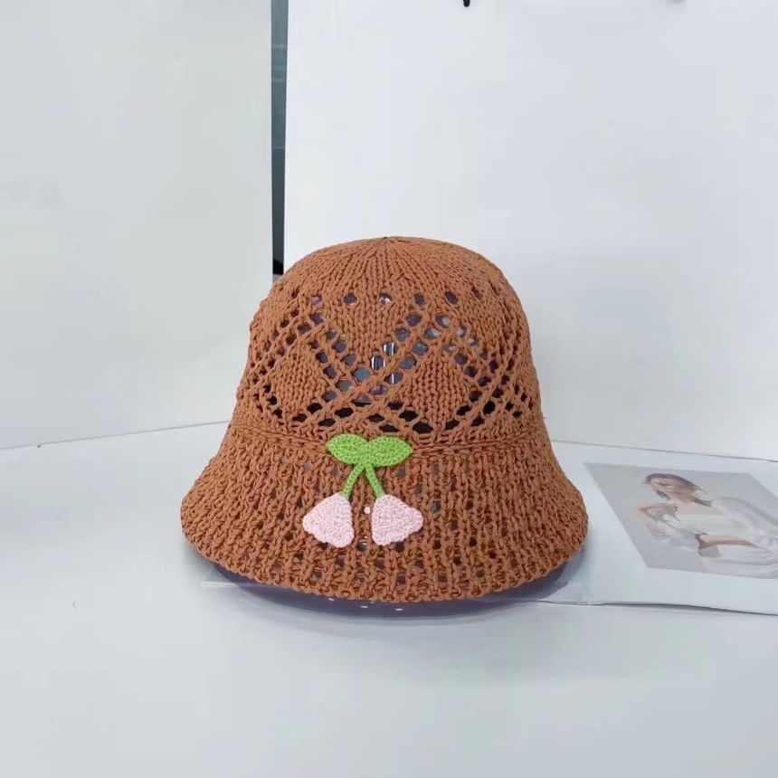 Floral Embroidered Woven Bucket Hat