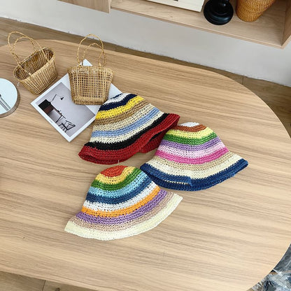 Striped Straw Bucket Hat