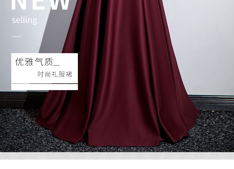 Puff-Sleeve Off-Shoulder Plain Evening Gown