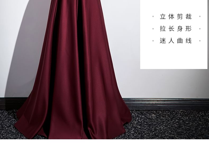 Puff-Sleeve Off-Shoulder Plain Evening Gown