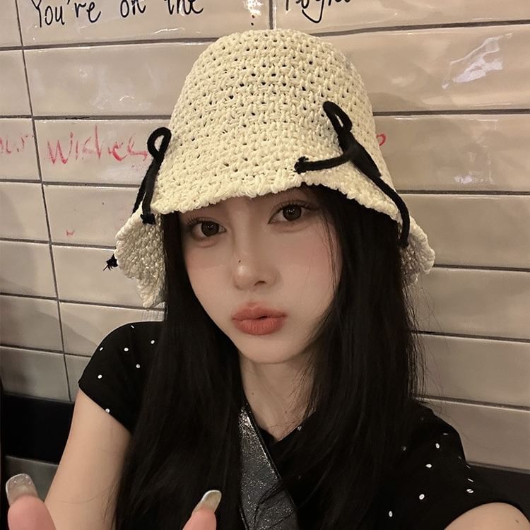 Woven Hat Bow Bucket