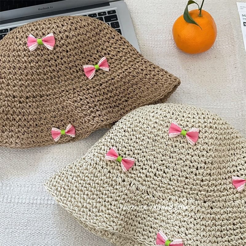 Bow Straw Bucket Hat