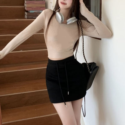 Drawstring Waist Mini Pencil Skirt