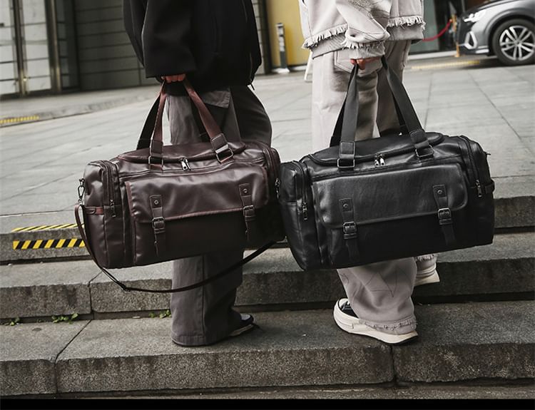 Leather Multi-Pocket Carryall Faux