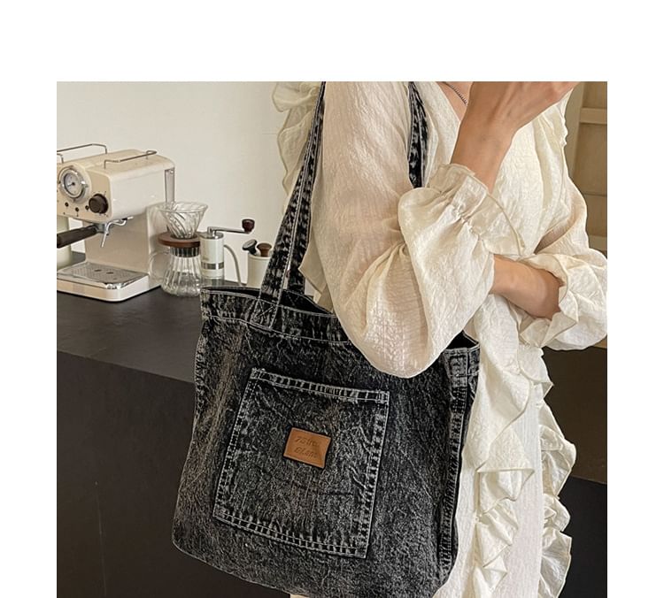 Applique Denim Tote Bag