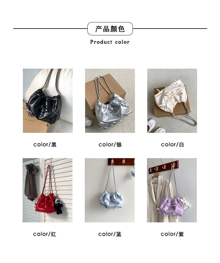 Chain Strap Bow Faux Leather Shoulder Bag