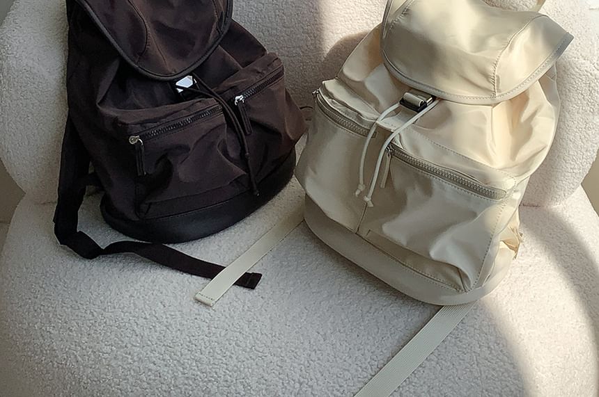 Plain Buckled Nylon Backpack