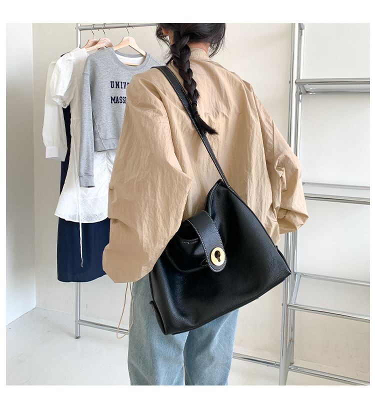 Leather Plain Bag Faux Tote