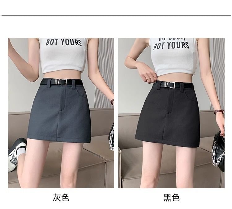 Mini Skirt A-Line Belt + Waist Set: Plain High