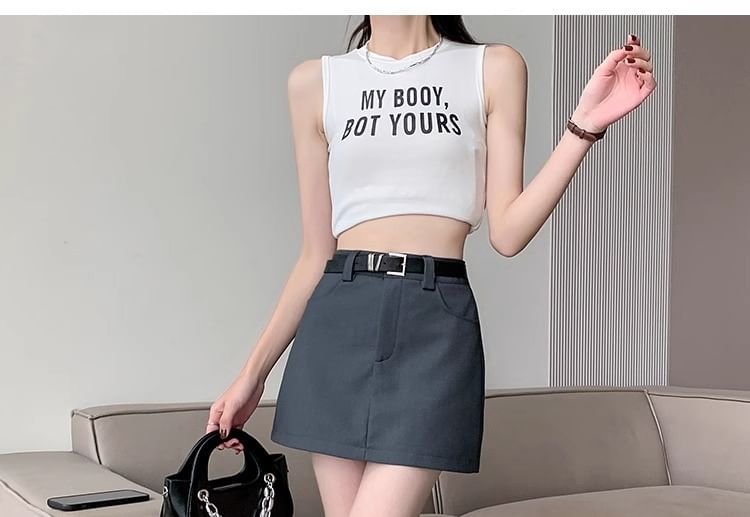 Mini Skirt A-Line Belt + Waist Set: Plain High