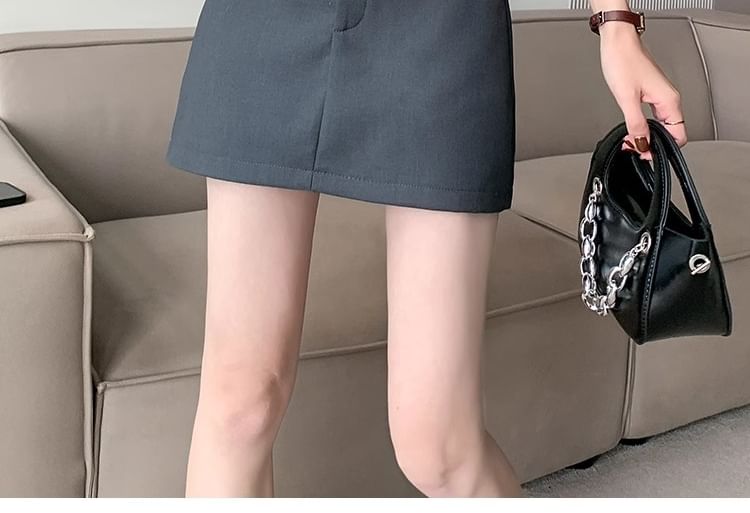 Mini Skirt A-Line Belt + Waist Set: Plain High