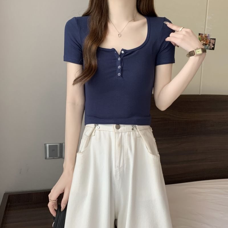 Short-Sleeve Plain Tee Henley