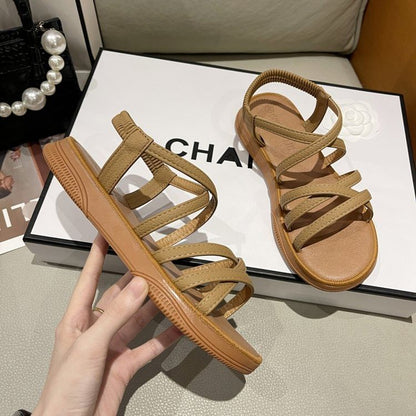 Platform Cross Strap Faux Leather Slingback Sandals