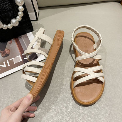 Platform Cross Strap Faux Leather Slingback Sandals