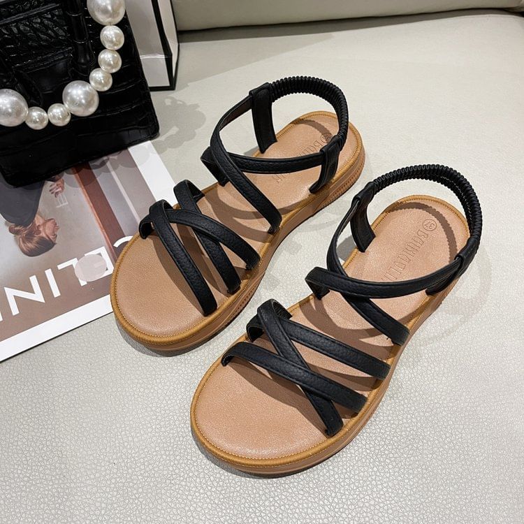 Platform Cross Strap Faux Leather Slingback Sandals