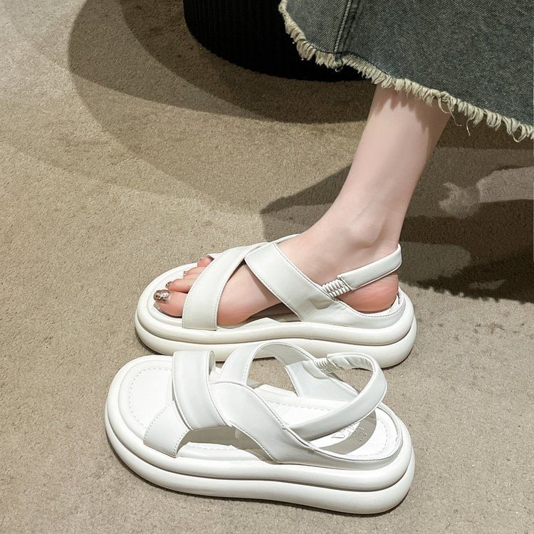 Platform Plain Faux Leather Slingback Sandals