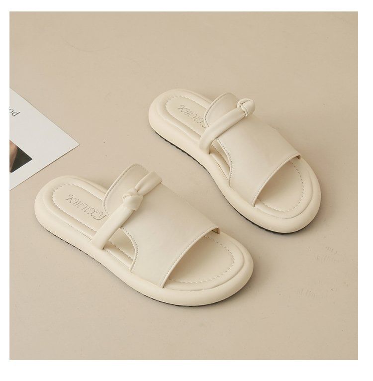 Platform Plain Knot Faux Leather Slide Sandals