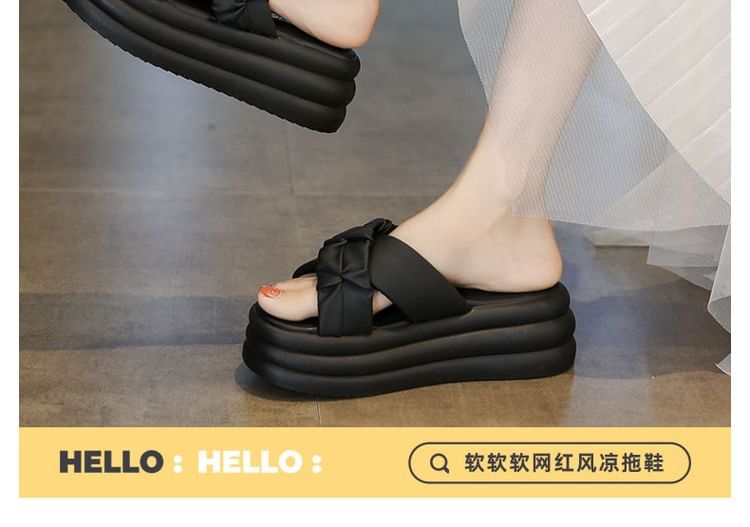 Cross Strap Platform Slide Sandals