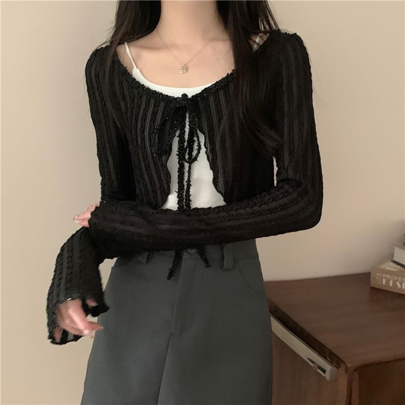 Boatneck Open Front Crop Cardigan