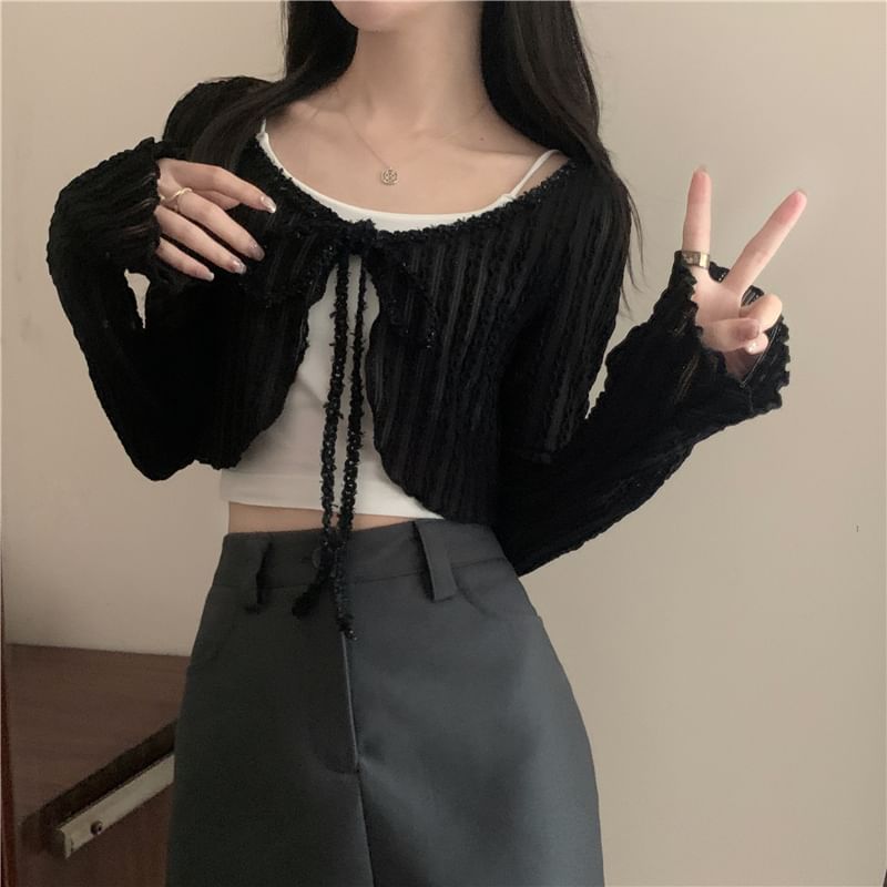 Boatneck Open Front Crop Cardigan