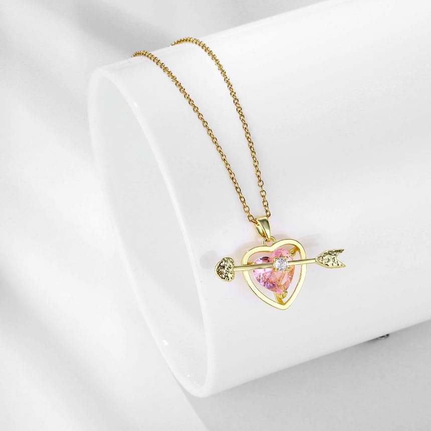 Arrow Heart Rhinestone Pendant Alloy Necklace