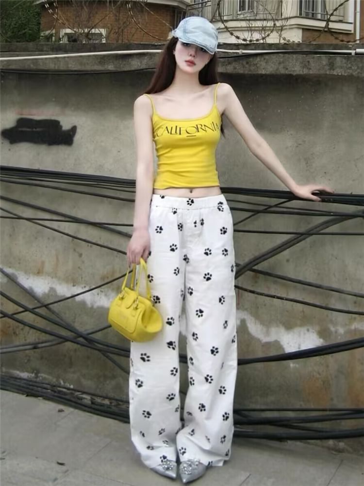 Low Waist Paw Print Wide Leg Pants