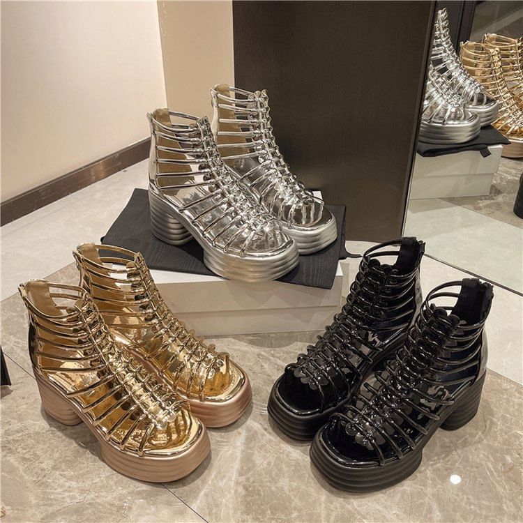 Sandals Heel Plain Block Platform