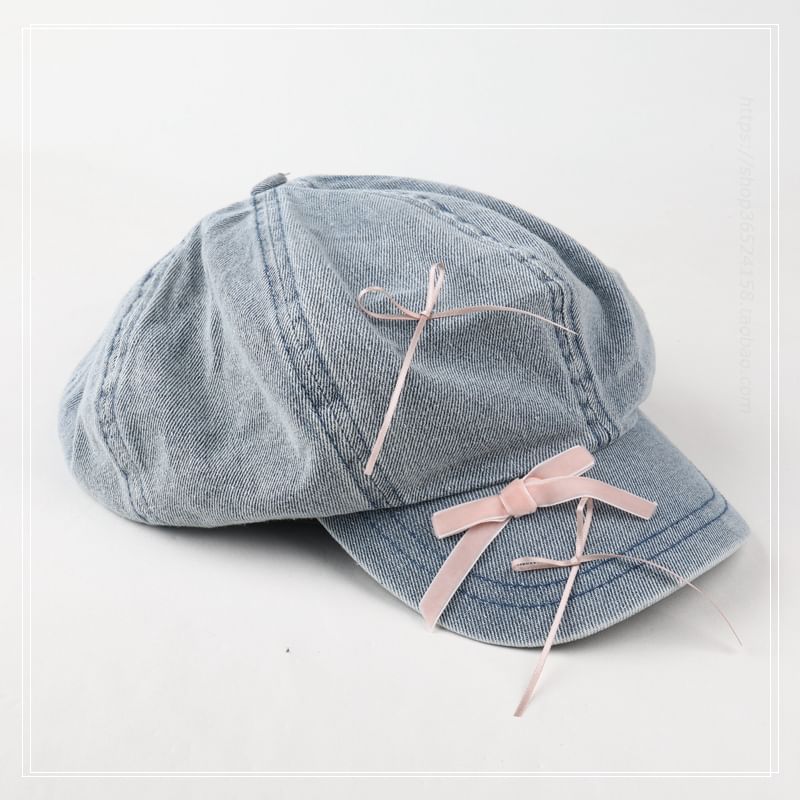 Ribbon Newsboy Denim Cap