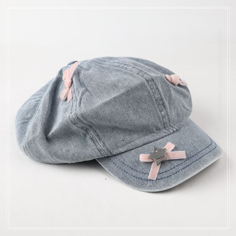 Ribbon Newsboy Denim Cap
