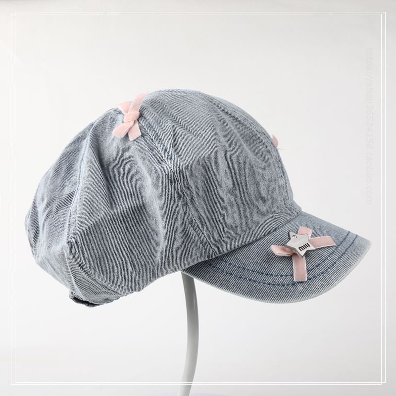 Ribbon Newsboy Denim Cap
