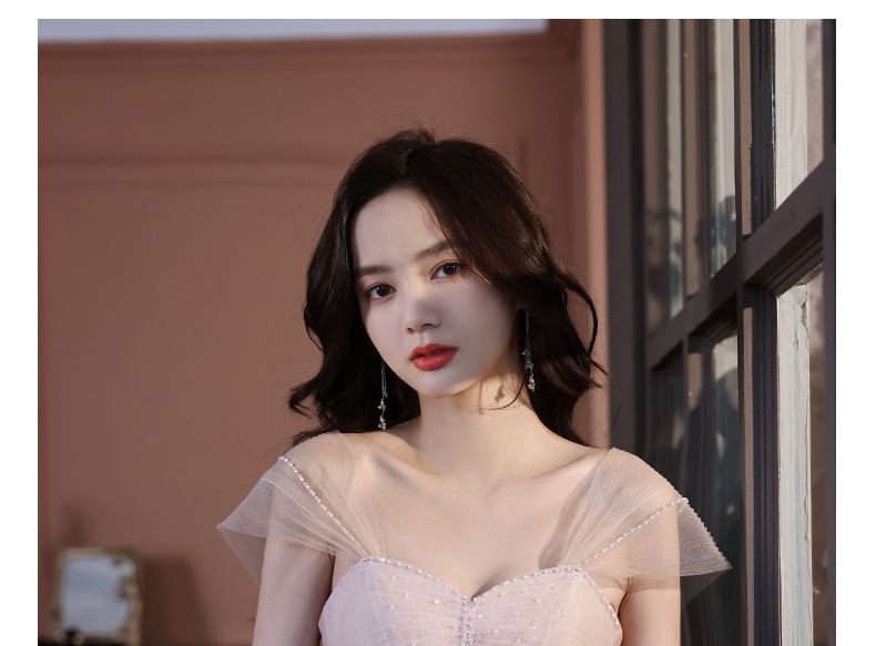 A-Line Strapless Gown Mesh Evening